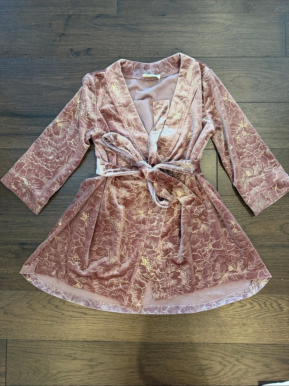 Mia Joy by Joyfolie Girls Velvet Floral Wrap Robe Size 6 - C36-204